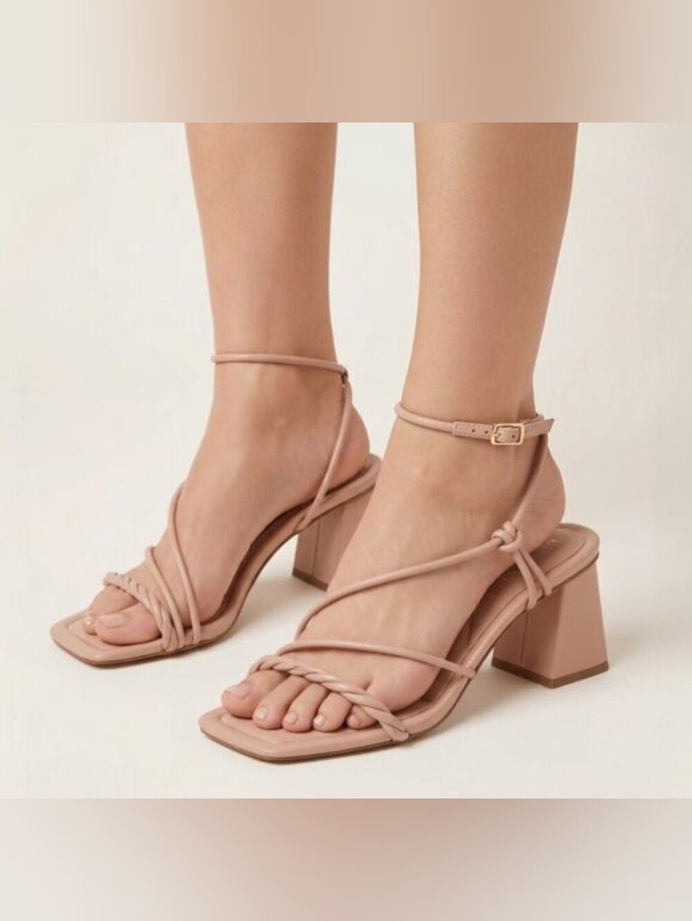 Marc Fisher Beige/Tan Strappy Square-Toe Block Heel Sandals Nude Size 10m
